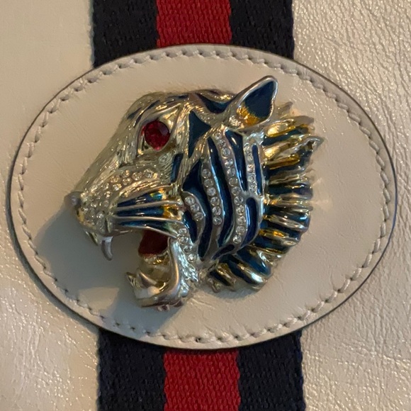 GUCCI Rajah Sylvie Web Leather Tote Bag Large w/Pochette White - Picture 6 of 16